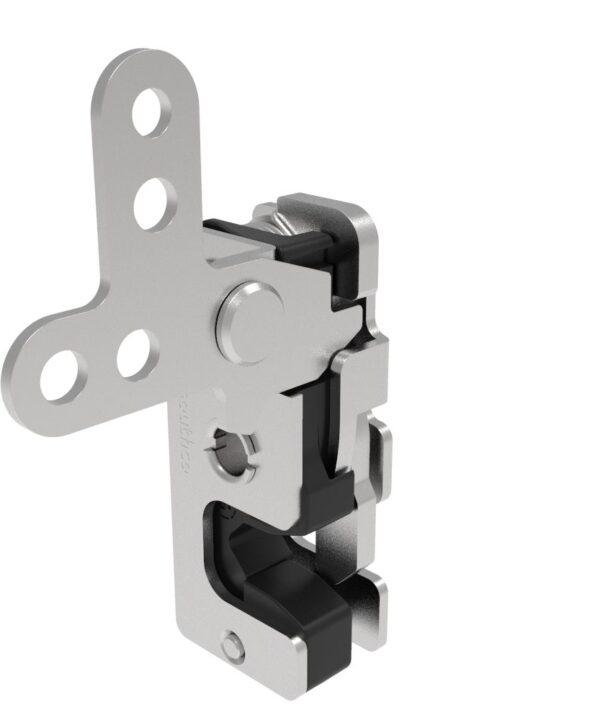 Southco Rotary Push-to-Close Latch, Small Size, Two Stage, with Integrated Bumper, 2-Point Trigger, 7.2 mm Thru, Stainless Steel, Passivated