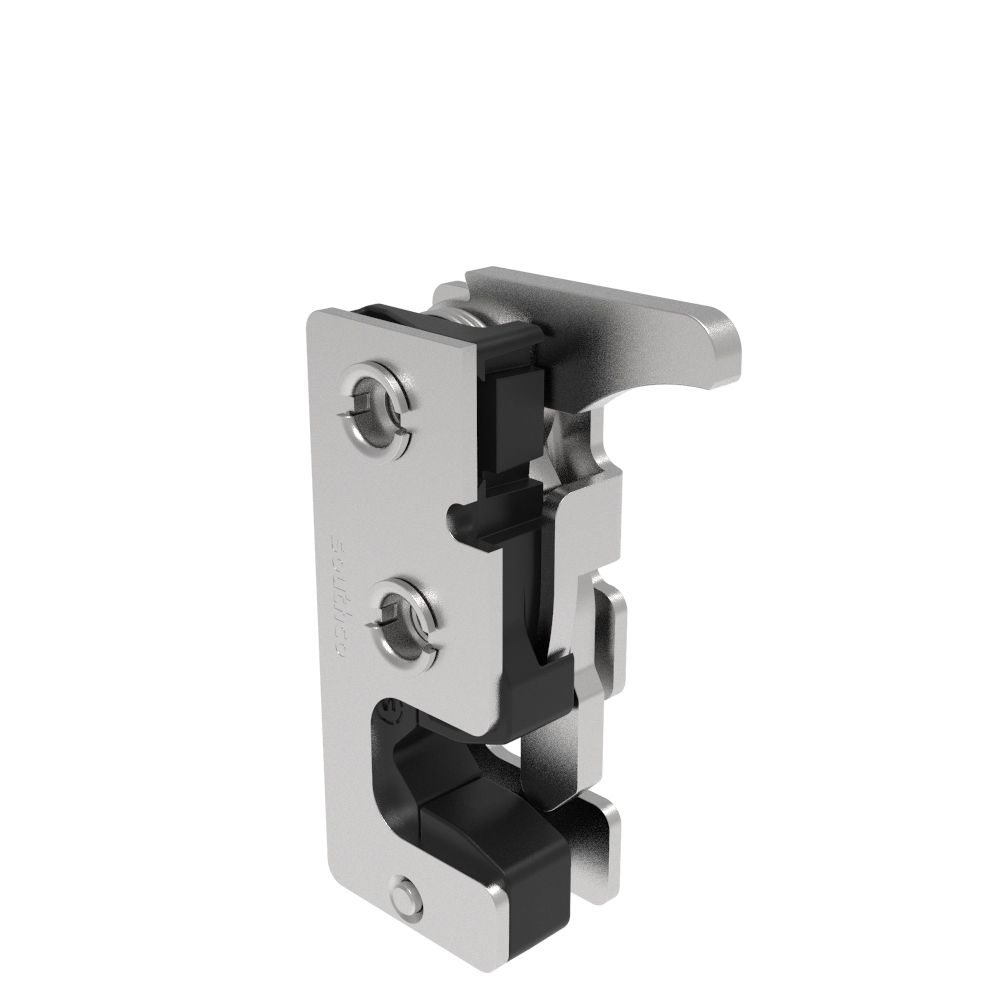 Southco Rotary Push-to-Close Latch, Small Size, Two Stage, with Integrated Bumper, Hand Operated Trigger, 7.2 mm Thru, Stainless Steel, Passivated