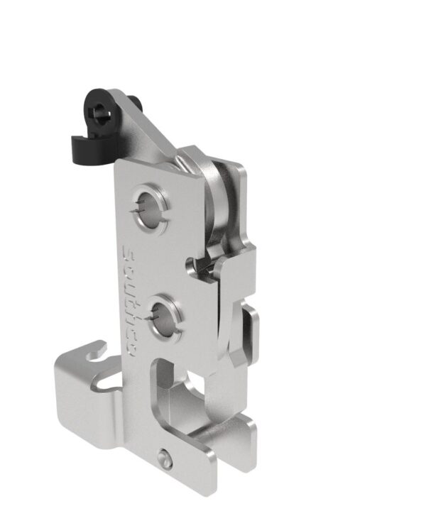 Southco Rotary Push-to-Close Latch, Small Size, Two Stage, with Integrated Cable Mounting Bracket, Bottom Trigger, 7.2 mm Thru, Stainless Steel, Passivated