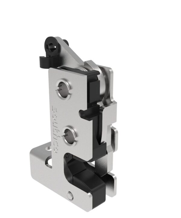 Southco Rotary Push-to-Close Latch, Small Size, Two Stage, with Integrated Bumper, Bottom Trigger, 7.2 mm Thru, Stainless Steel, Passivated