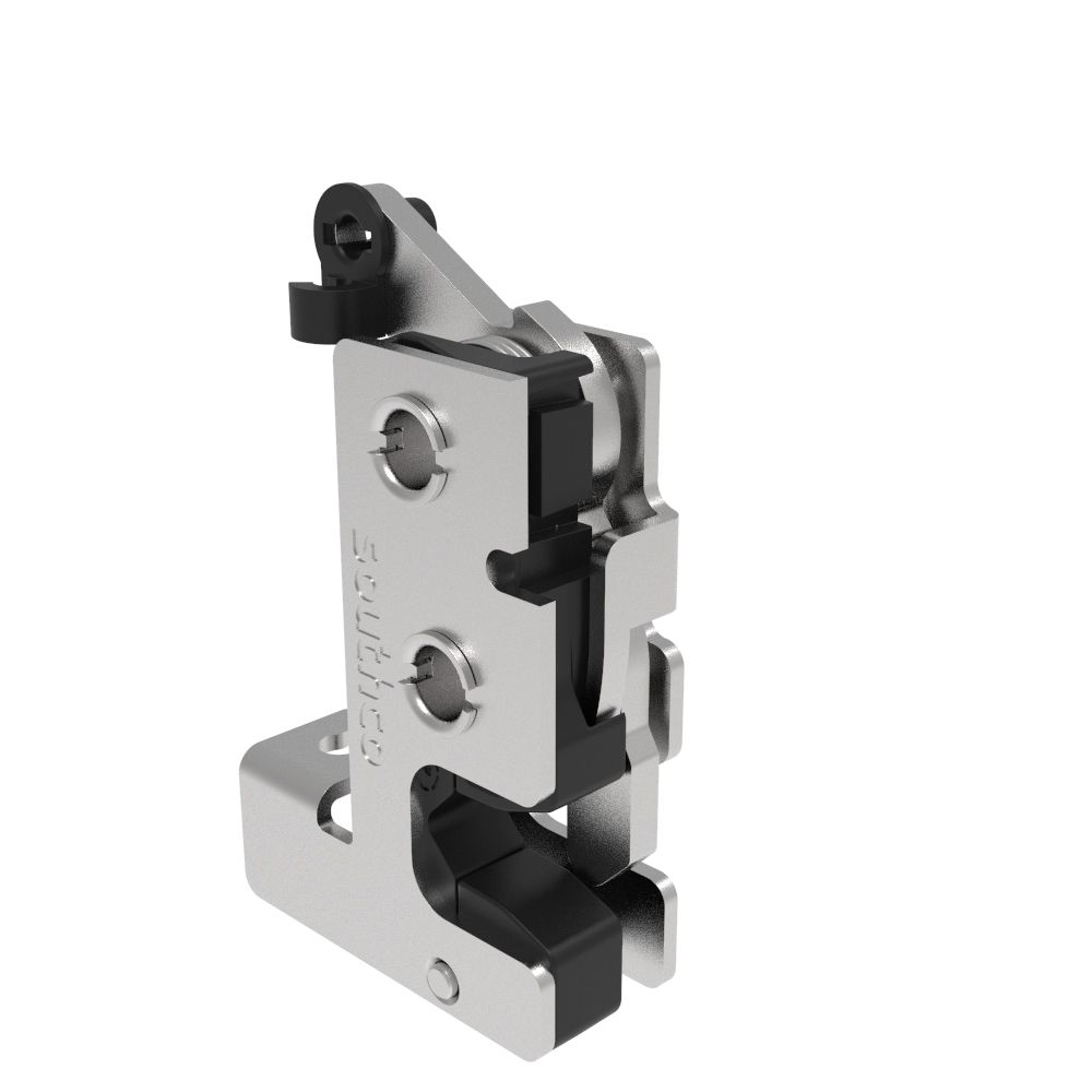 Southco Rotary Push-to-Close Latch, Small Size, Two Stage, with Integrated Bumper, Bottom Trigger, 7.2 mm Thru, Stainless Steel, Passivated