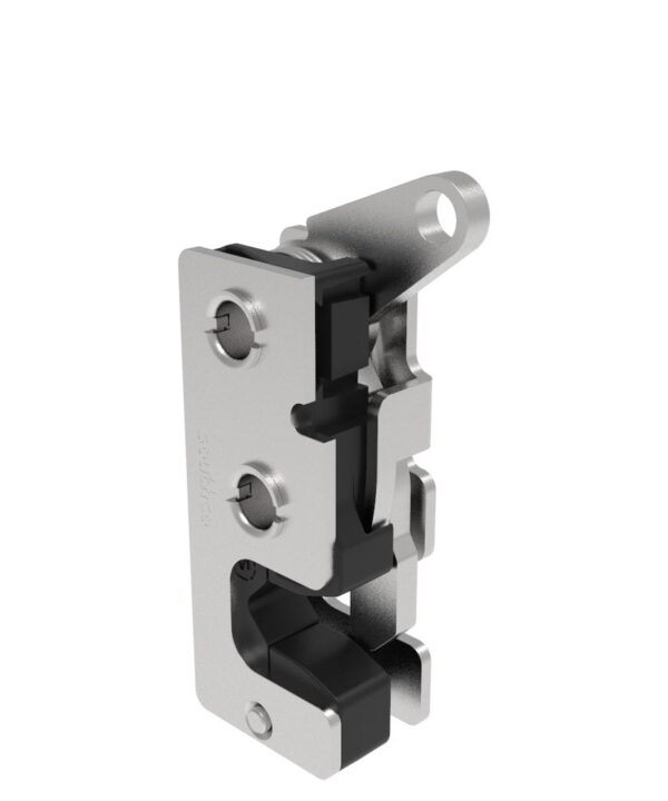 Southco Rotary Push-to-Close Latch, Small Size, Two Stage, with Integrated Bumper, Top Trigger, 7.2 mm Thru, Stainless Steel, Passivated