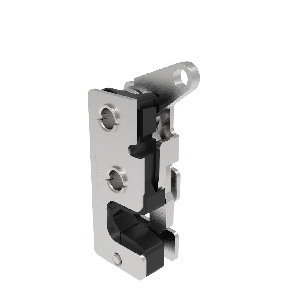 Southco Rotary Push-to-Close Latch, Small Size, Two Stage, with Integrated Bumper, Top Trigger, 7.2 mm Thru, Stainless Steel, Passivated
