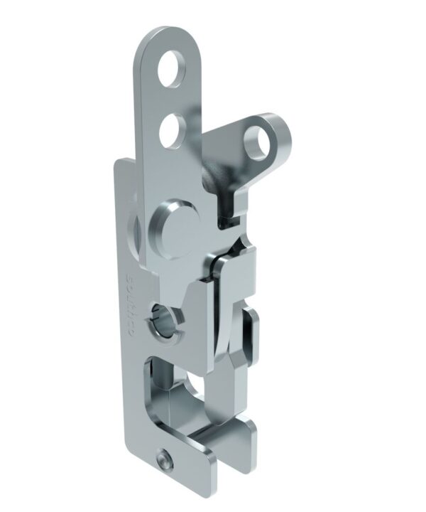 Southco Rotary Push-to-Close Latch, Small Size, Two Stage, with Standard, Dual Trigger, In-line / Top Trigger, 7.2 mm Thru, Steel, Zinc Plate, Bright chromate