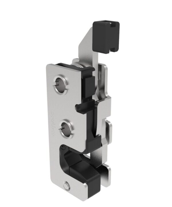 Southco Rotary Push-to-Close Latch, Small Size, Two Stage, with Integrated Bumper, Direct Trigger, 7.2 mm Thru, Stainless Steel, Passivated