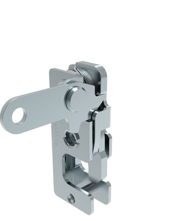 Southco Rotary Push-to-Close Latch, Small Size, Two Stage, Perpendicular Lever, 1/4-20 Thread, Steel, Zinc Plate, Bright chromate