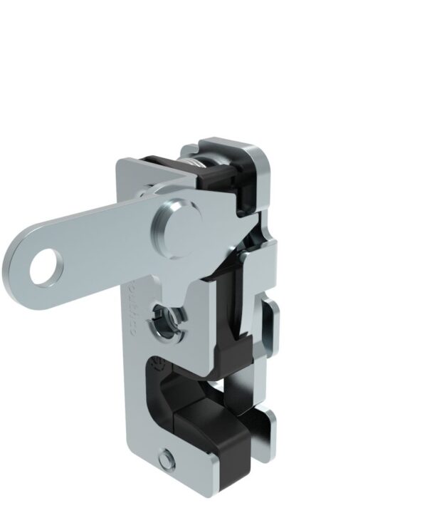 Southco Rotary Push-to-Close Latch, Two Stage, with Integrated Bumper, Perpendicular Lever, 1/4-20 Thread, Steel, Zinc Plate, Bright chromate
