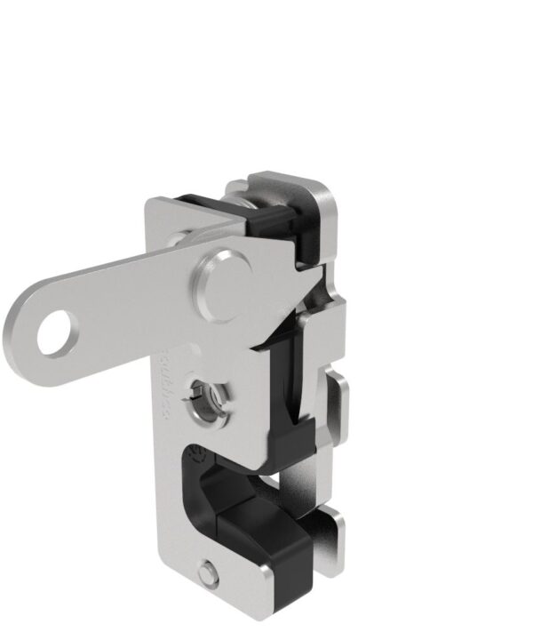 Southco Rotary Push-to-Close Latch, Small Size, Two Stage, with Integrated Bumper, Perpendicular Trigger, 1/4-20 Thread, Stainless Steel, Passivated