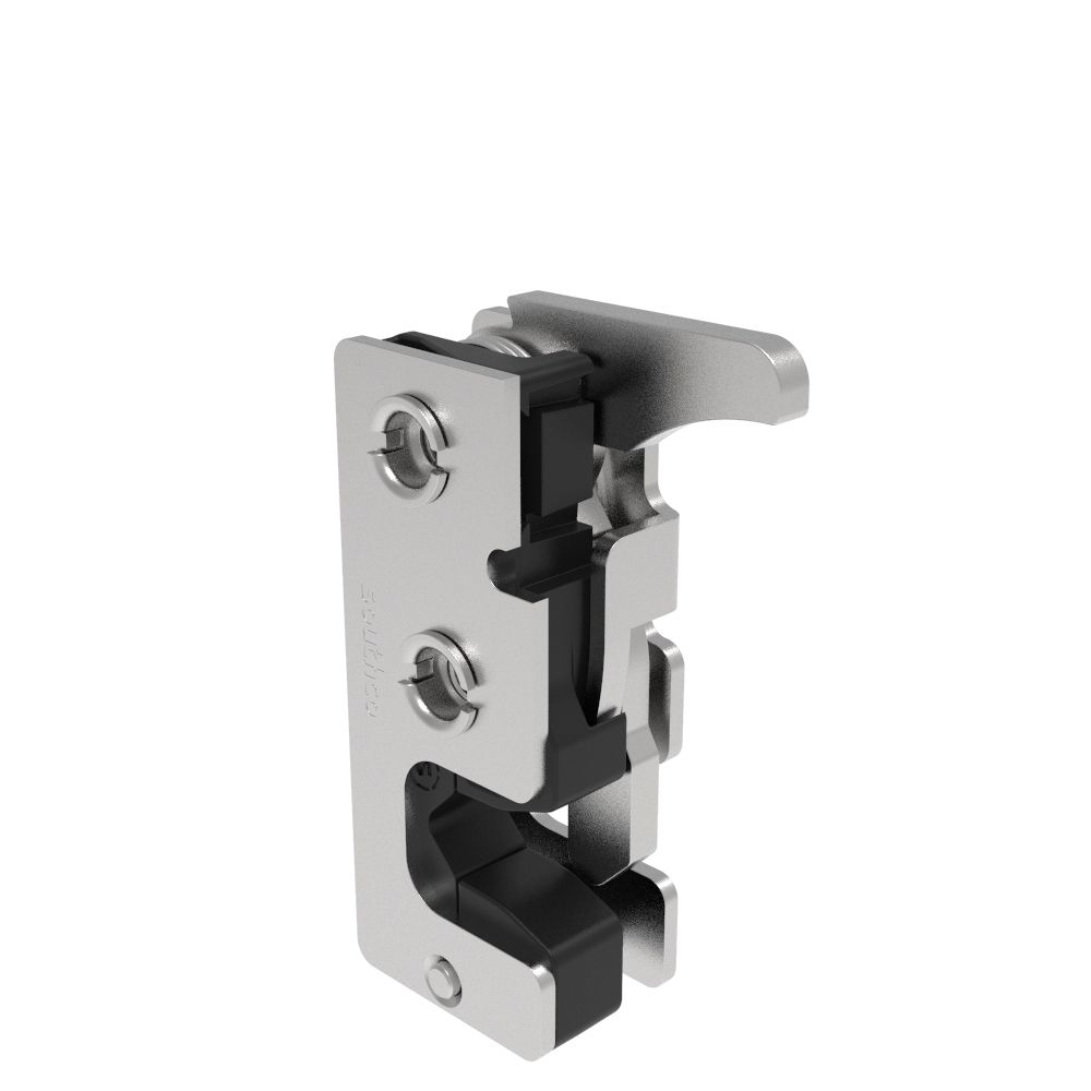 Southco Rotary Push-to-Close Latch, Small Size, Two Stage, with Integrated Bumper, Hand Operated Trigger, 1/4-20 Thread, Stainless Steel, Passivated
