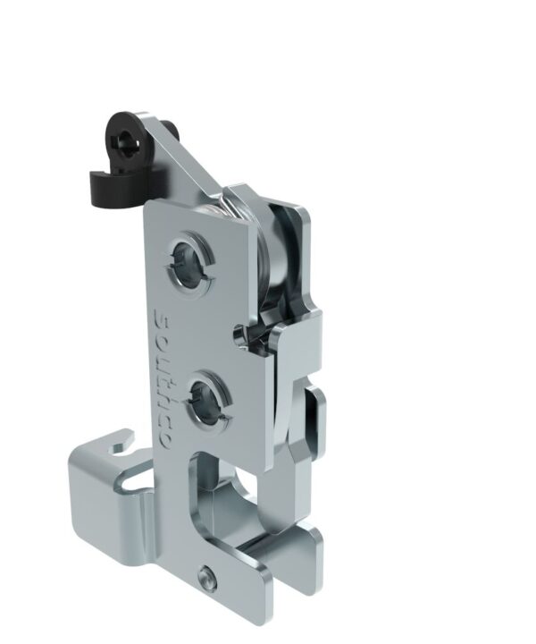 Southco Rotary Push-to-Close Latch, Small Size, Two Stage, with Integrated Cable Mounting Bracket, Bottom Trigger, 1/4-20 Thread, Steel, Zinc Plate, Bright chromate