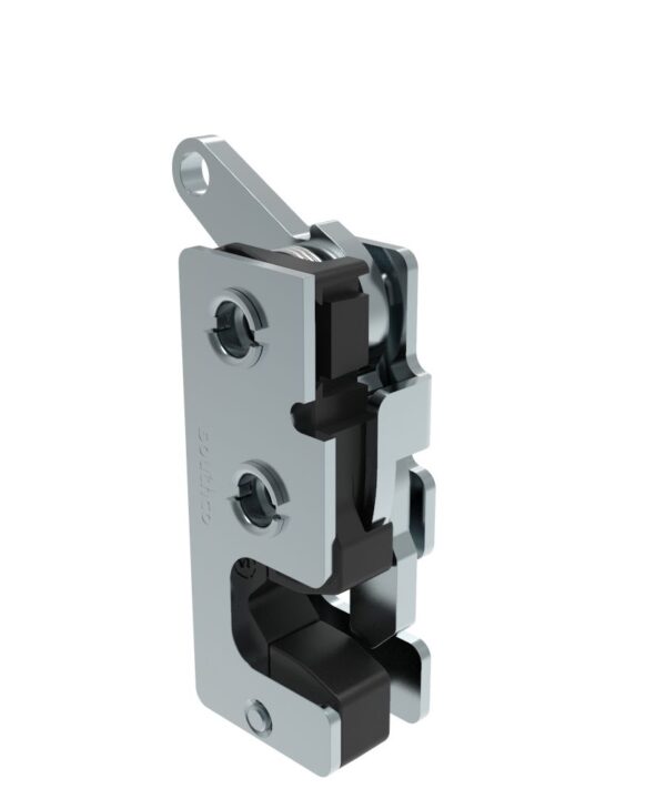 Southco Rotary Push-to-Close Latch, Two Stage, with Integrated Bumper, Bottom Trigger, 1/4-20 Thread, Steel, Zinc Plate, Bright chromate