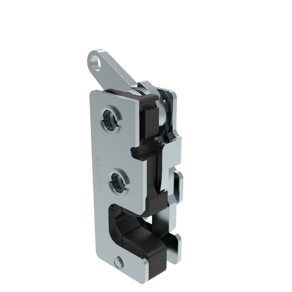 Southco Rotary Push-to-Close Latch, Two Stage, with Integrated Bumper, Bottom Trigger, 1/4-20 Thread, Steel, Zinc Plate, Bright chromate