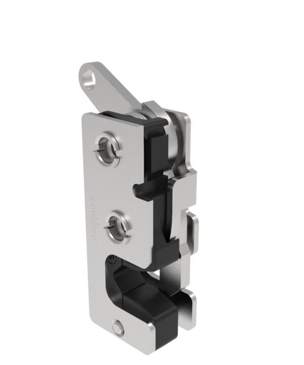 Southco Rotary Push-to-Close Latch, Small Size, Two Stage, with Integrated Bumper, Bottom Trigger, 1/4-20 Thread, Stainless Steel, Passivated