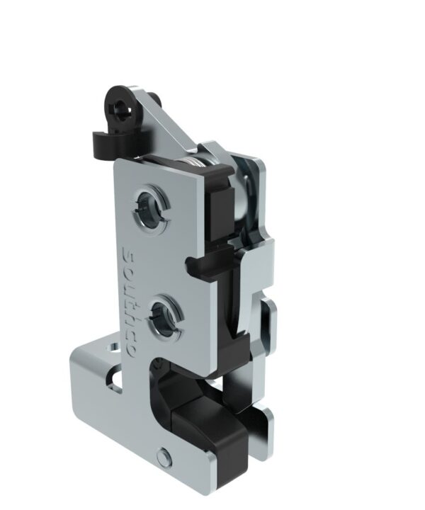 Southco Rotary Push-to-Close Latch, Small Size, Two Stage, with Integrated Bumper, Bottom Trigger, 1/4-20 Thread, Steel, Zinc Plate, Bright chromate
