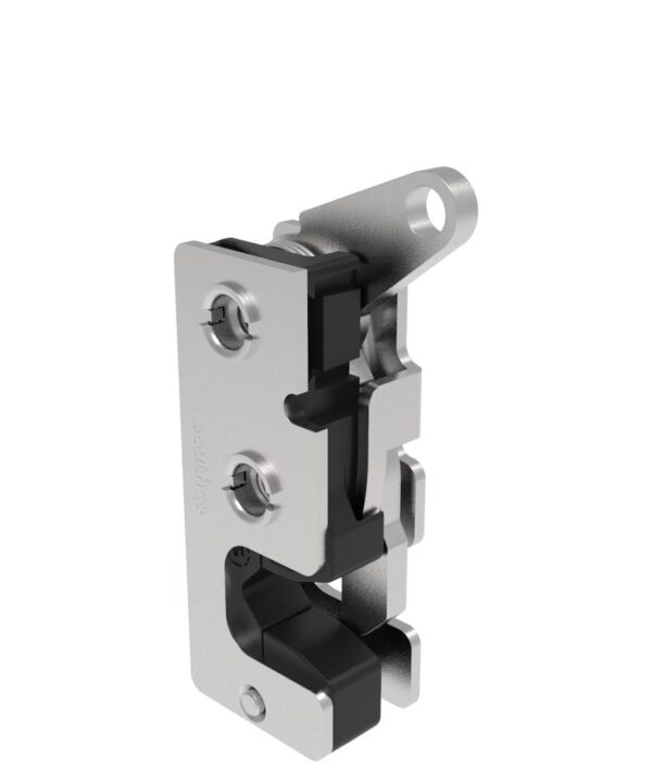 Southco Rotary Push-to-Close Latch, Small Size, Two Stage, with Integrated Bumper, Top Trigger, 1/4-20 Thread, Stainless Steel, Passivated