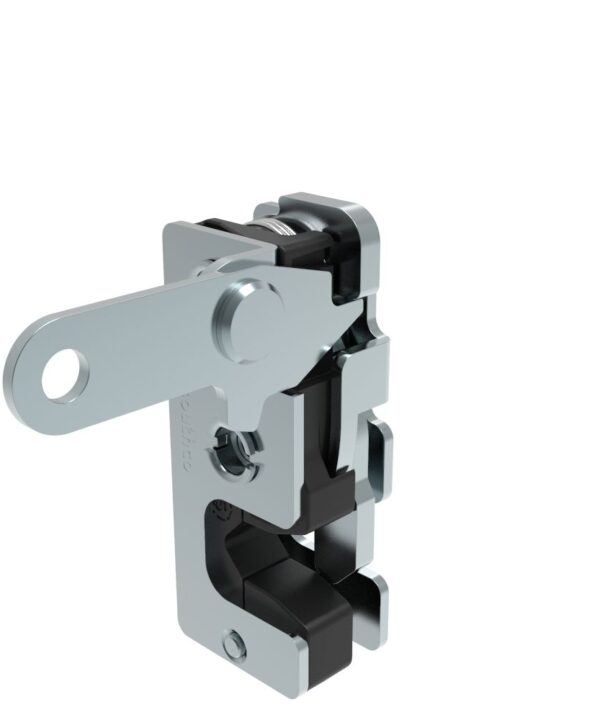 Southco Rotary Push-to-Close Latch, Two Stage, with Integrated Bumper, Perpendicular Lever, M6 Thread, Steel, Zinc Plate, Bright chromate
