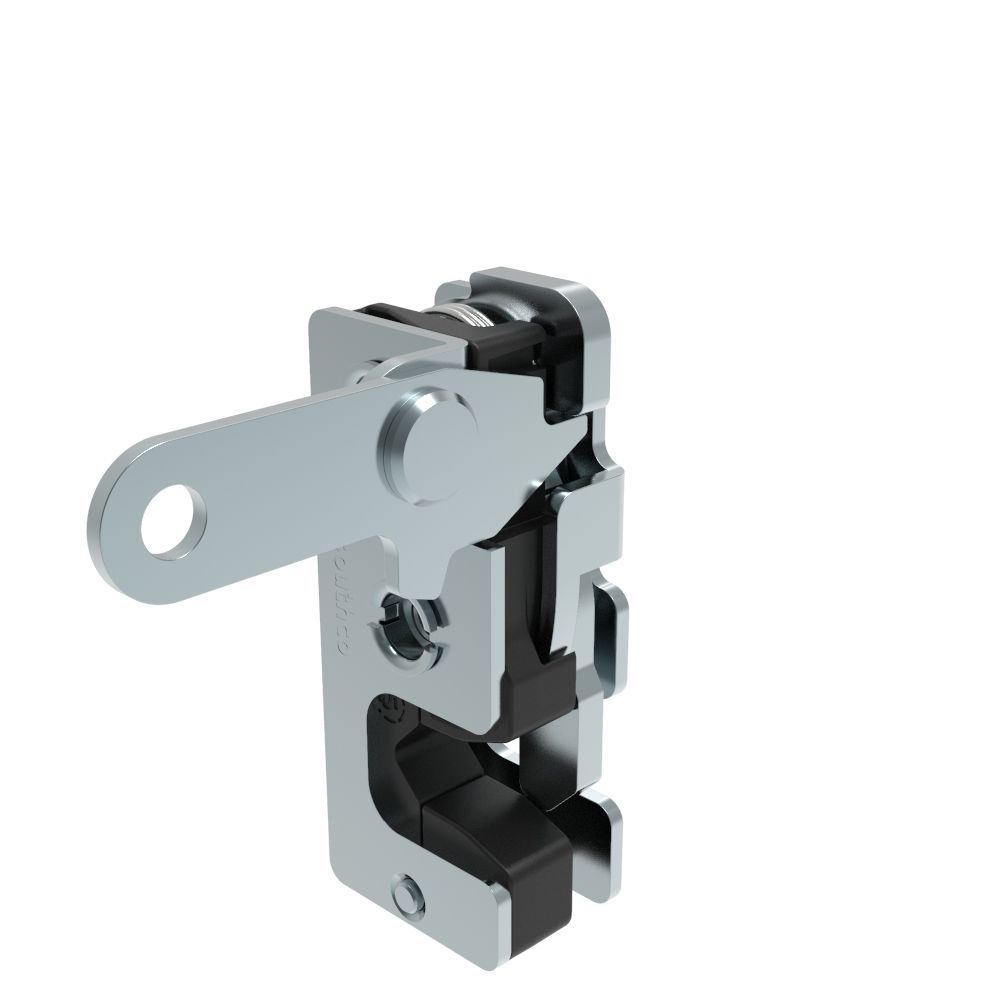 Southco Rotary Push-to-Close Latch, Two Stage, with Integrated Bumper, Perpendicular Lever, M6 Thread, Steel, Zinc Plate, Bright chromate