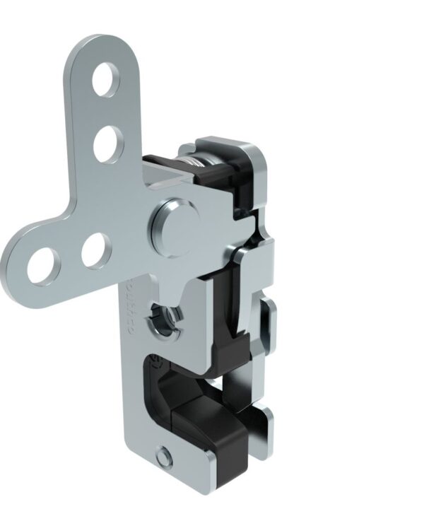 Southco Rotary Push-to-Close Latch, Two Stage, with Integrated Bumper, 2-Point Lever, M6 Thread, Steel, Zinc Plate, Bright chromate