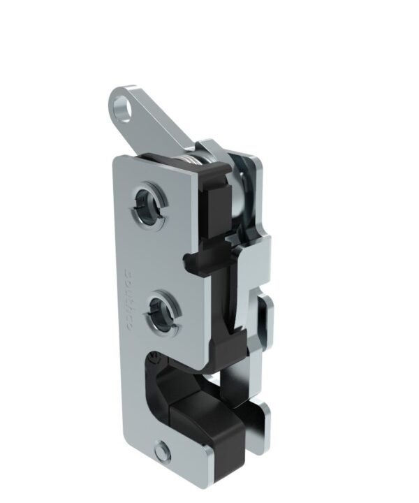 Southco Rotary Push-to-Close Latch, Two Stage, with Integrated Bumper, Bottom Trigger, M6 Thread, Steel, Zinc Plate, Bright chromate