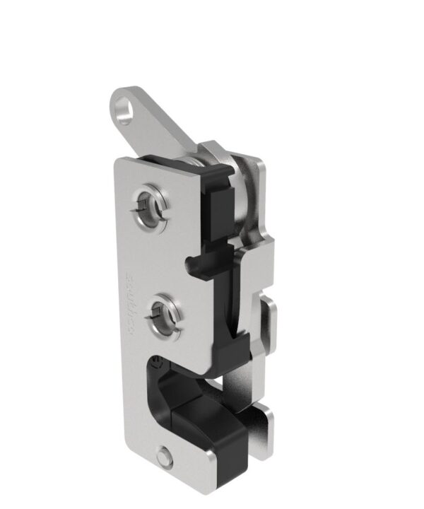 Southco Rotary Push-to-Close Latch, Small Size, Two Stage, with Integrated Bumper, Bottom Trigger, M6 Thread, Stainless Steel, Passivated