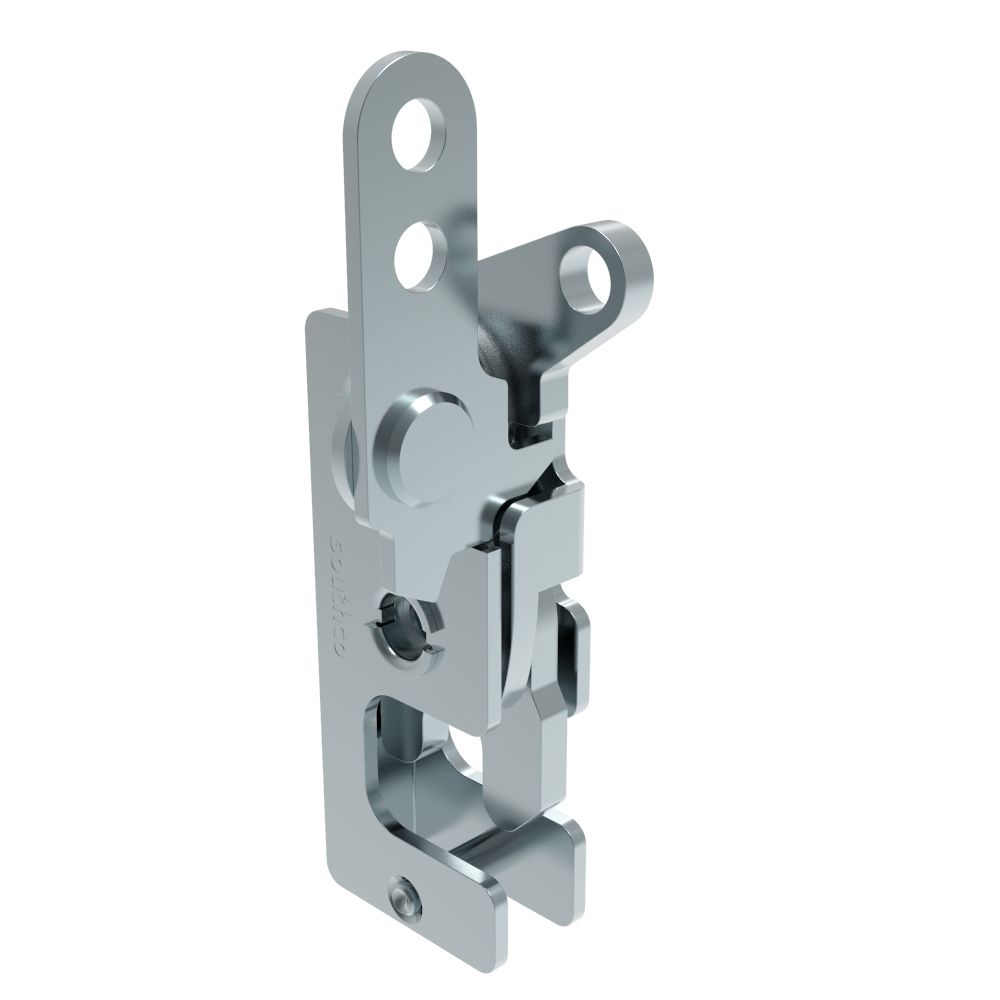Southco Rotary Push-to-Close Latch, Small Size, Two Stage, with Standard, Dual Trigger, In-line / Top Trigger, M6 Thread, Steel, Zinc Plate, Bright chromate