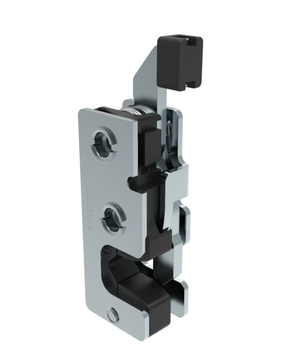 Southco Rotary Push-to-Close Latch, Small Size, Two Stage, with Integrated Bumper, Direct Trigger, M6 Thread, Steel, Zinc Plate, Bright chromate