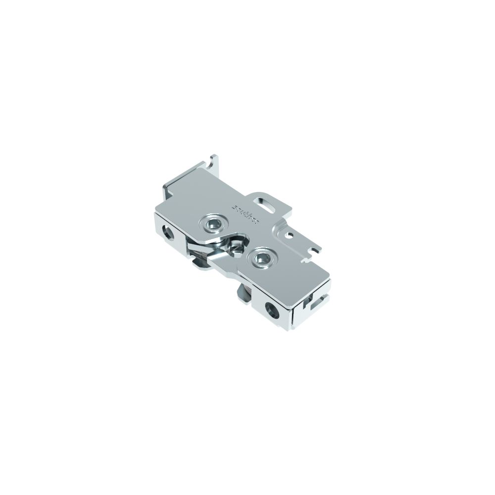 Southco Rotary Push-to-Close Latch, Medium Size, Single Stage, Bottom Trigger, Integrated Cable Mounting Bracket (for cable without spring), Integrated Bumper, 1/4-20 Thread, Steel, Zinc Plate, Bright Chromate