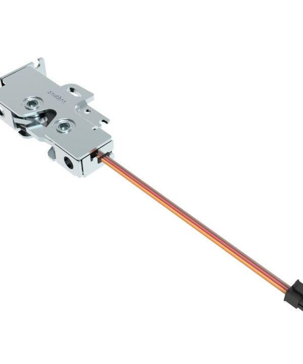 Southco Rotary Push-to-Close Latch, Medium Size, Single Stage with Switch, Bottom Trigger, Integrated Cable Mounting Bracket (for cable without spring), 6.7 mm Thru, Steel, Zinc Plate, Bright Chromate