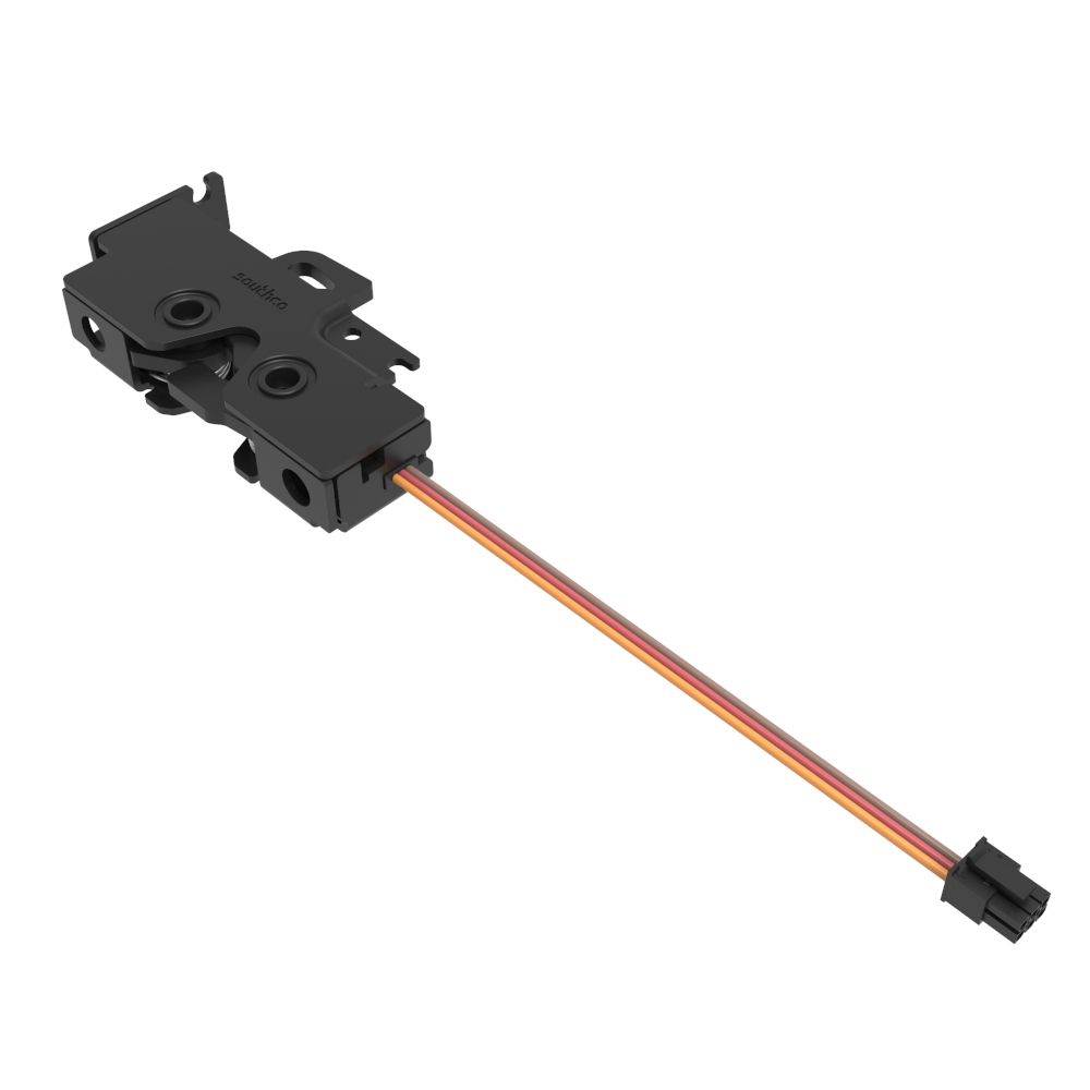 Southco Rotary Push-to-Close Latch, Medium Size, Single Stage with Switch, Bottom Trigger, Integrated Cable Mounting Bracket (for cable without spring), 6.7 mm Thru, Steel, Zinc Nickel