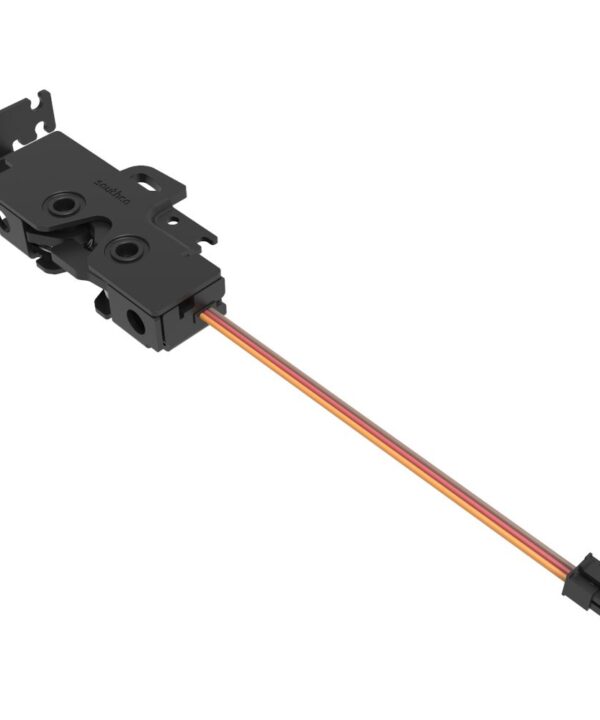 Southco Rotary Push-to-Close Latch, Medium Size, Single Stage with Switch, Bottom Trigger, Integrated Cable Mounting Bracket (for cable with spring), Integrated Bumper, M6 Thread, Steel, Zinc Nickel