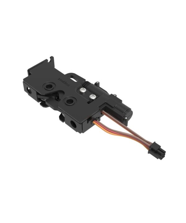 Southco Rotary Push-to-Close Latch, Medium Size, Single Stage with Switch and 12V Actuator, Bottom Trigger, Integrated Cable Mounting Bracket (for cable without spring), Integrated Bumper, 1/4-20 Thread, Steel, Zinc Nickel