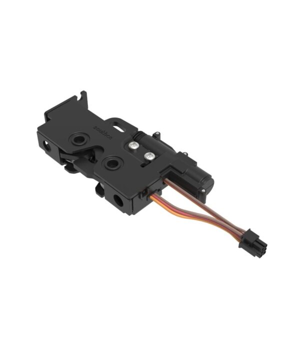 Southco Rotary Push-to-Close Latch, Medium Size, Single Stage, Pull to open with Switch and 12 V Actuator, Bottom Trigger, Integrated Cable Mounting Bracket (for cable without spring), Integrated Bumper, 1/4-20 Thread, Steel, Zinc Nickel
