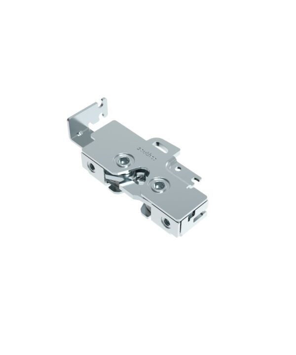 Southco Rotary Push-to-Close Latch, Medium Size, Single Stage, Bottom Trigger, Integrated Cable Mounting Bracket (for cable with spring), Integrated Bumper, Top Mount, Steel, Zinc Plate, Bright Chromate