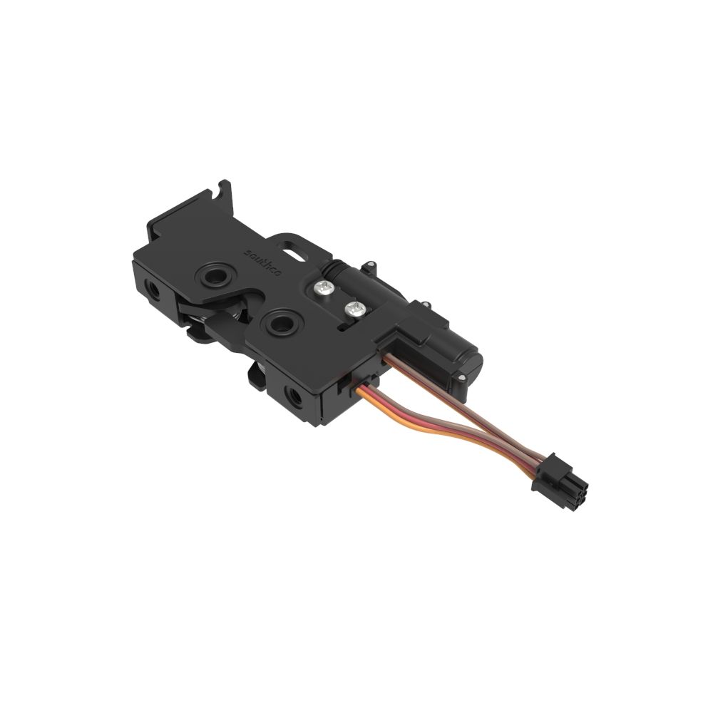 Southco Rotary Push-to-Close Latch, Medium Size, Single Stage with Switch and 12V Actuator, Bottom Trigger, Integrated Cable Mounting Bracket (for cable without spring), Top Mount, Steel, Zinc Nickel