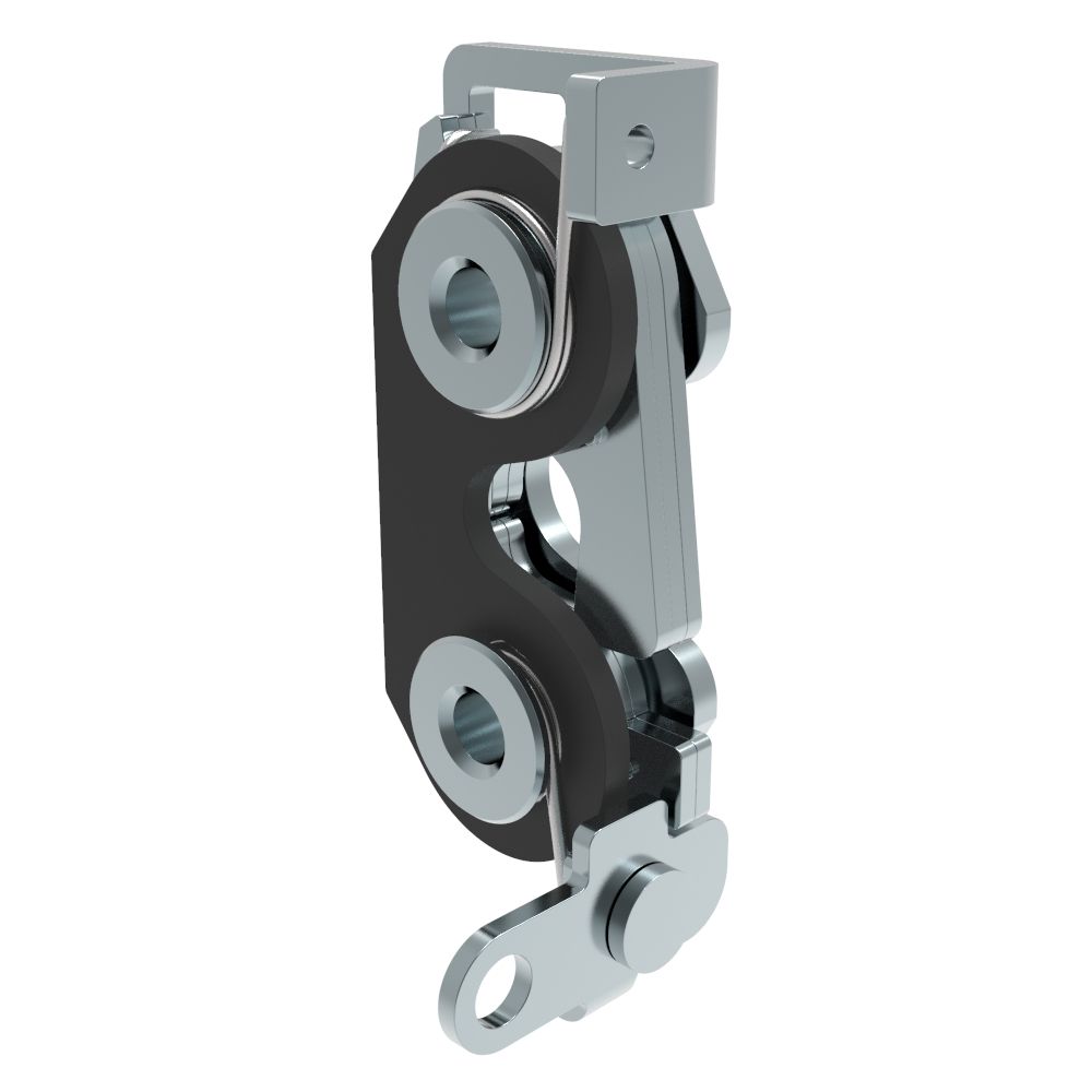 Southco Rotary Push-to-Close Latch, Large Size, Two Stage with Bumper, Perpendicular, M6 Thread, Steel, Zinc Plate, Bright Chromate, Bright