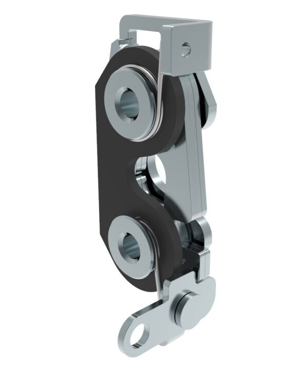 Southco Rotary Push-to-Close Latch, Large Size, Two Stage with Bumper, Perpendicular, 1/4-20 Thread, Steel, Zinc Plate, Bright Chromate, Bright