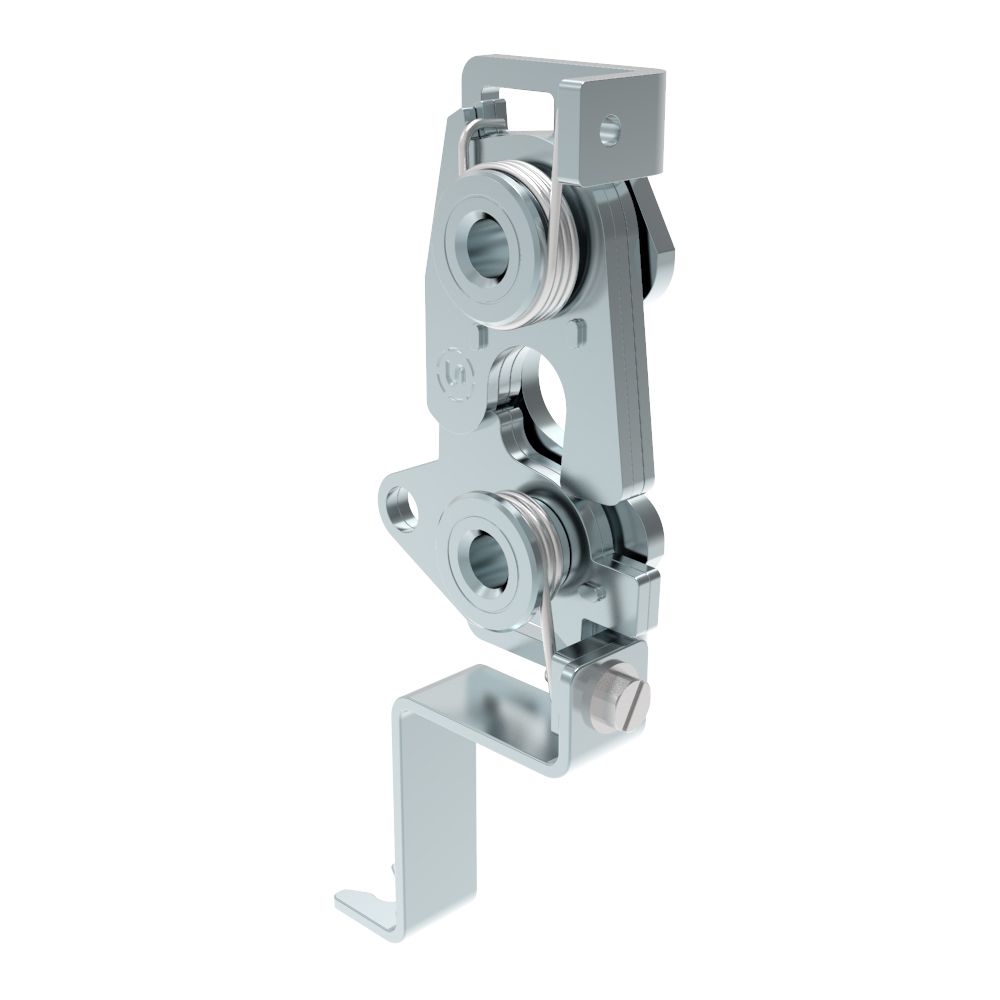Southco Rotary Push-to-Close Latch, Large Size, Two Stage, Bottom with bracket, 1/4-20 Thread, Steel, Zinc Plate, Bright Chromate, Bright