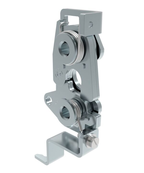Southco Rotary Push-to-Close Latch, Large Size, Two Stage, Bottom with bracket, 6.7 mm Thru, Steel, Zinc Plate, Bright Chromate, Bright