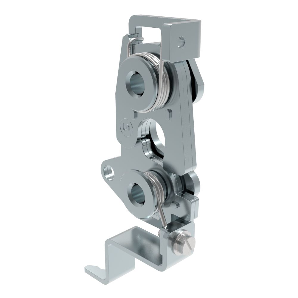 Southco Rotary Push-to-Close Latch, Large Size, Two Stage, Bottom with bracket, 6.7 mm Thru, Steel, Zinc Plate, Bright Chromate, Bright