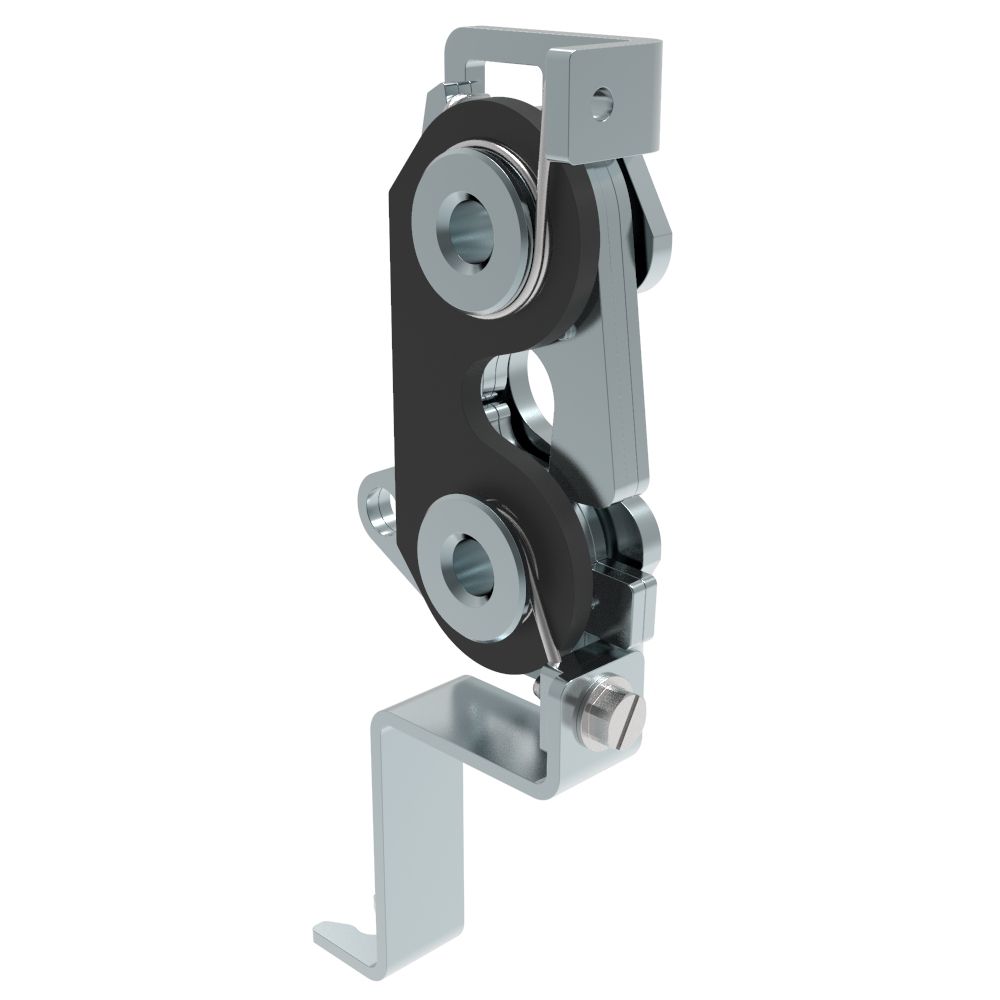 Southco Rotary Push-to-Close Latch, Large Size, Two Stage with Bumper, Bottom with bracket, 6.7 mm Thru, Steel, Zinc Plate, Bright Chromate, Bright