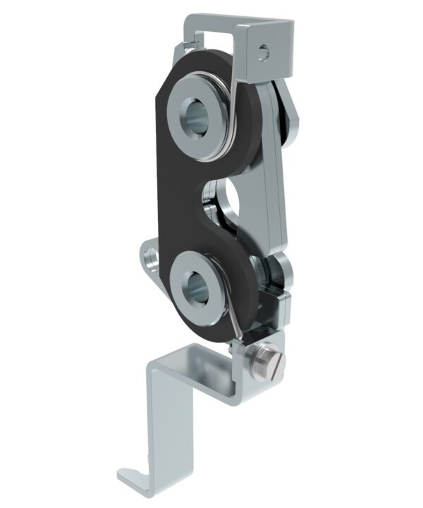 Southco Rotary Push-to-Close Latch, Large Size, Two Stage with Bumper, Bottom with bracket, 1/4-20 Thread, Steel, Zinc Plate, Bright Chromate, Bright
