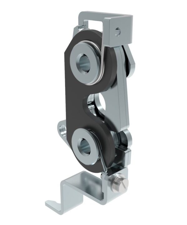 Southco Rotary Push-to-Close Latch, Large Size, Two Stage with Bumper, Bottom with bracket, 6.7 mm Thru, Steel, Zinc Plate, Bright Chromate, Bright