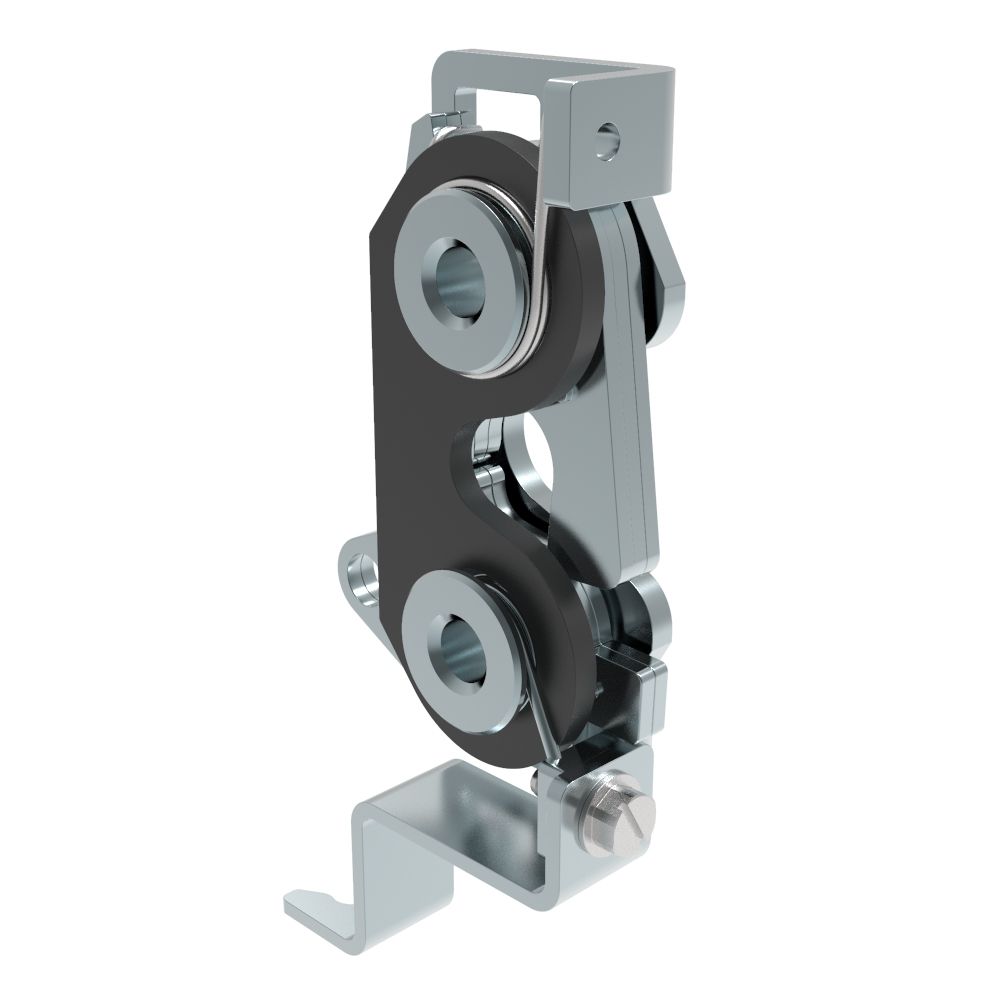 Southco Rotary Push-to-Close Latch, Large Size, Single Stage with Bumper, Bottom with bracket, 1/4-20 Thread, Steel, Zinc Plate, Bright Chromate, Bright