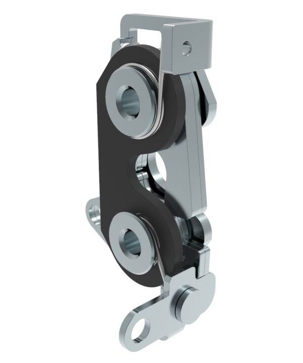 Southco Rotary Push-to-Close Latch, Large Size, Two Stage with Bumper, Dual Trigger, Perpendicular / Bottom, 6.7 mm Thru, Steel, Zinc Plate, Bright Chromate, Bright