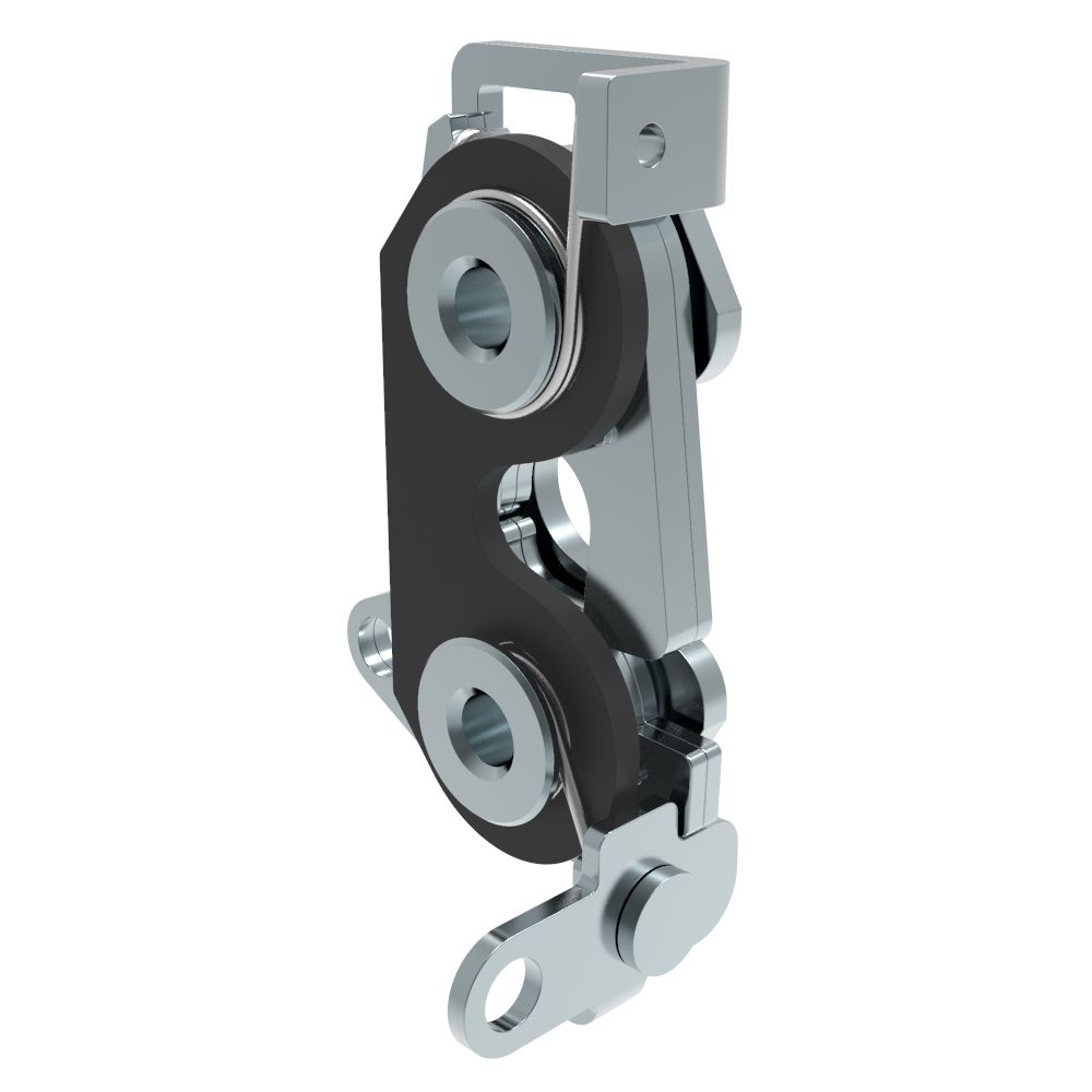Southco Rotary Push-to-Close Latch, Large Size, Single Stage with Bumper, Dual Trigger, Perpendicular / Bottom, 6.7 mm Thru, Steel, Zinc Plate, Bright Chromate, Bright