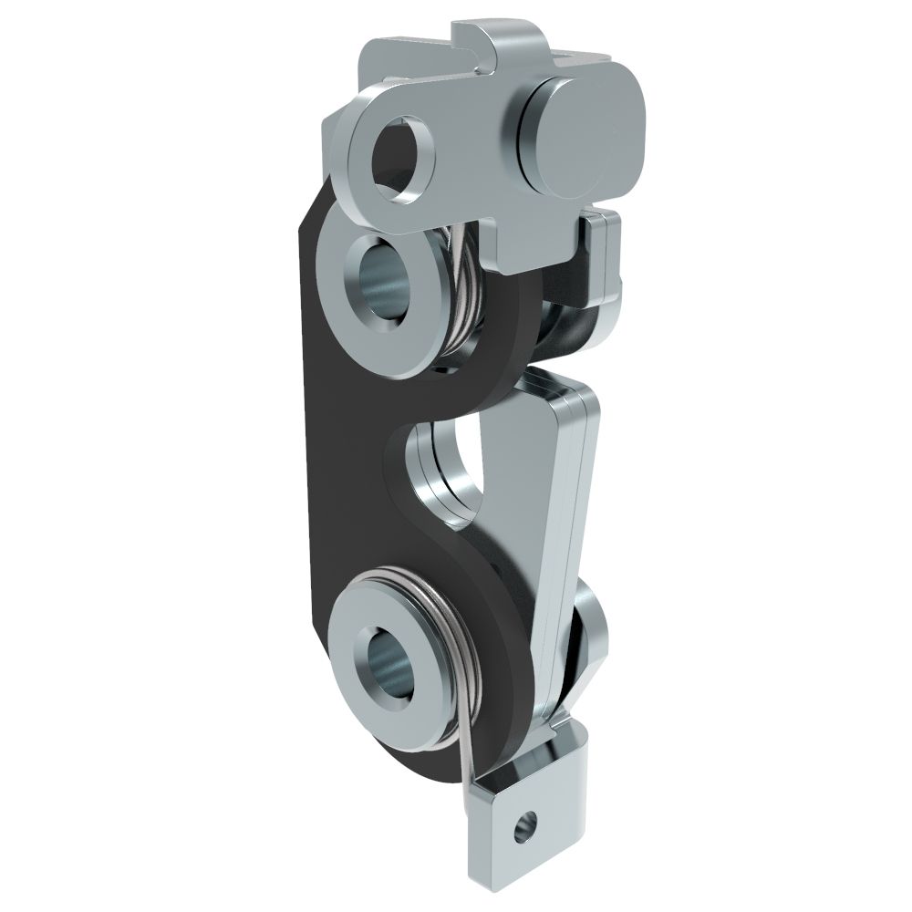 Southco Rotary Push-to-Close Latch, Large Size, Single Stage with Bumper, Perpendicular, M6 Thread, Steel, Zinc Plate, Bright Chromate, Bright