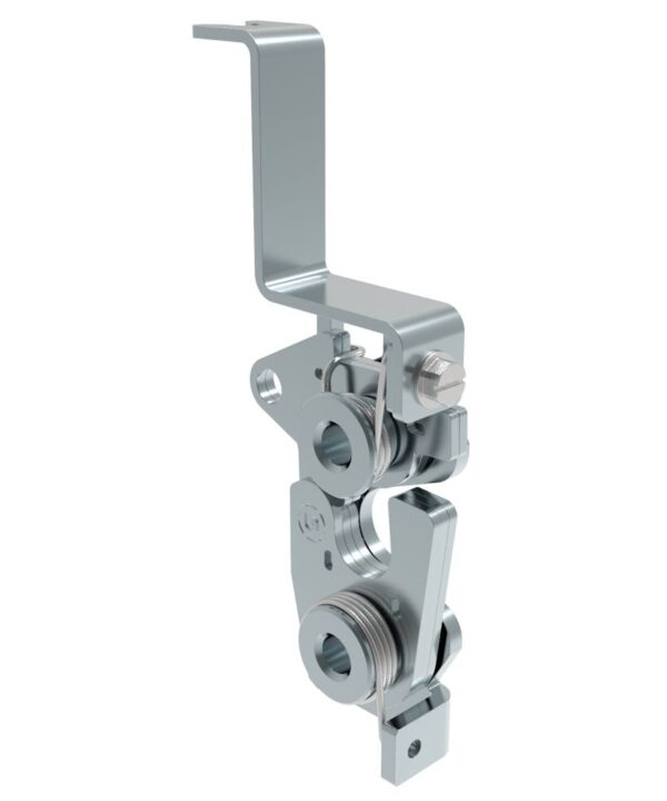 Southco Rotary Push-to-Close Latch, Large Size, Two Stage, Bottom with bracket, 6.7 mm Thru, Steel, Zinc Plate, Bright Chromate, Bright