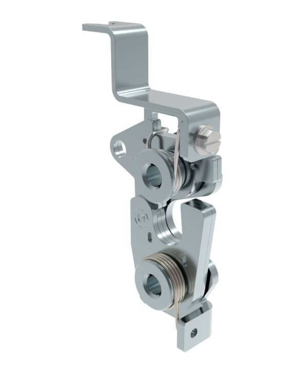 Southco Rotary Push-to-Close Latch, Large Size, Two Stage, Bottom with bracket, M6 Thread, Steel, Zinc Plate, Bright Chromate, Bright