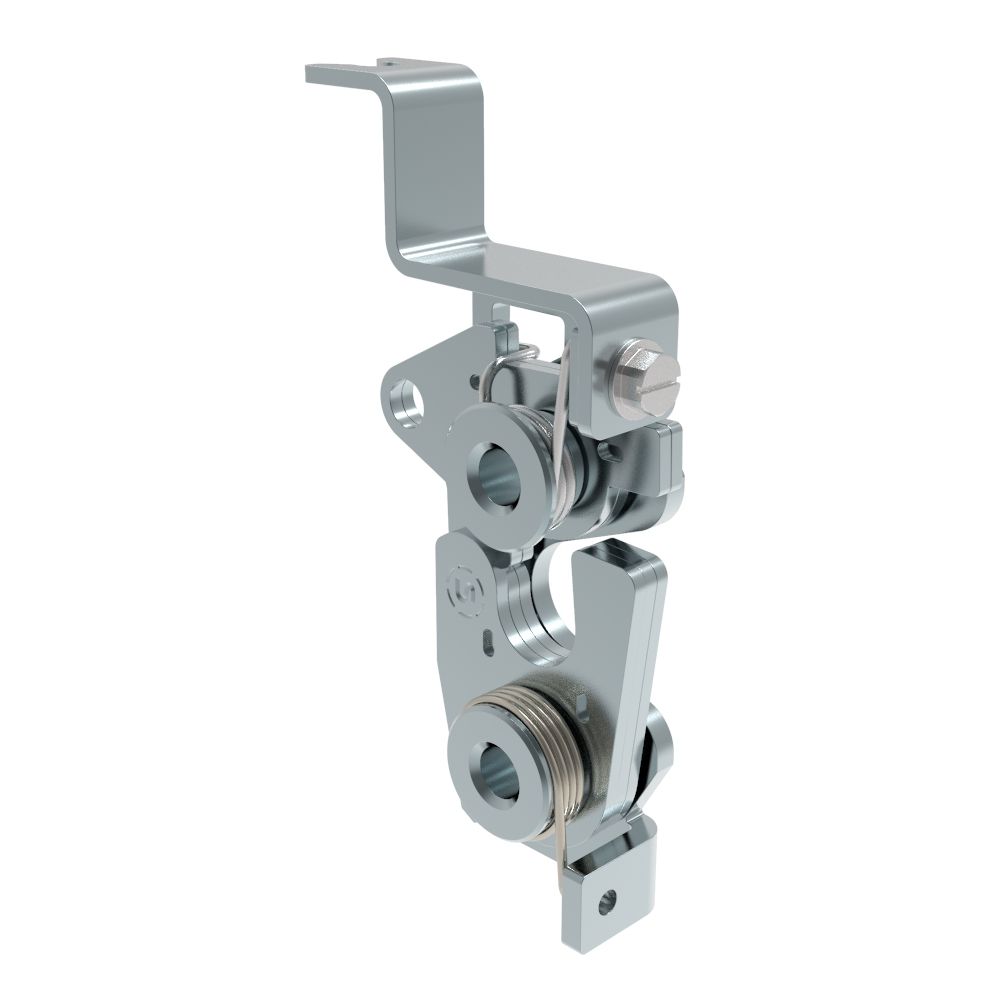 Southco Rotary Push-to-Close Latch, Large Size, Two Stage, Bottom with bracket, 1/4-20 Thread, Steel, Zinc Plate, Bright Chromate, Bright
