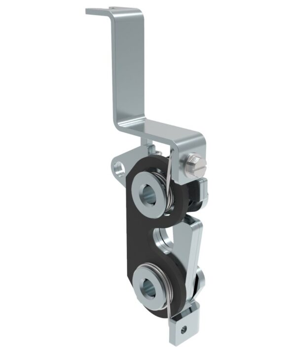 Southco Rotary Push-to-Close Latch, Large Size, Two Stage with Bumper, Bottom with bracket, 1/4-20 Thread, Steel, Zinc Plate, Bright Chromate, Bright